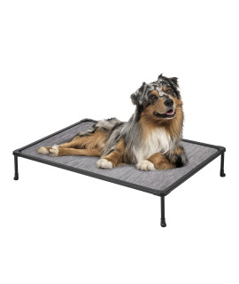 Veehoo Medium Elevated Dog Bed - Chewproof Cooling Raised Dog Cots Beds, Outdoor Metal Frame Pet Training Platform With Skid-Resistant Feet, Breathable Textilene Mesh, 32 X 25 X 7 Inch, Black Silver