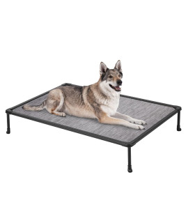 Veehoo Large Elevated Dog Bed - Chewproof Cooling Raised Dog Cots Beds, Outdoor Metal Frame Pet Training Platform With Skid-Resistant Feet, Breathable Textilene Mesh, 49 X 33 X 9 Inch, Black Silver