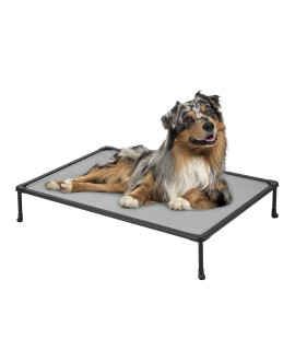 Veehoo Medium Elevated Dog Bed - Chewproof Cooling Raised Dog Cots Beds, Outdoor Metal Frame Pet Training Platform With Skid-Resistant Feet, Breathable Textilene Mesh, 32 X 25 X 7 Inch, Silver Grey