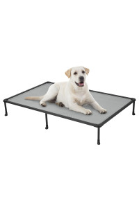 Veehoo Large Elevated Dog Bed - Chewproof Cooling Raised Dog Cots Beds, Outdoor Metal Frame Pet Training Platform With Skid-Resistant Feet, Breathable Textilene Mesh, 59 X 375 X 9 Inch, Silver Grey