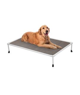 Veehoo Large Elevated Dog Bed - Chewproof Cooling Raised Dog Cots Beds, Outdoor Metal Frame Pet Training Platform With Skid-Resistant Feet, Breathable Textilene Mesh, 42 X 30 X 7 Inch, Brown