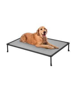 Veehoo Large Elevated Dog Bed - Chewproof Cooling Raised Dog Cots Beds, Outdoor Metal Frame Pet Training Platform With Skid-Resistant Feet, Breathable Textilene Mesh, 42 X 30 X 7 Inch, Silver Grey