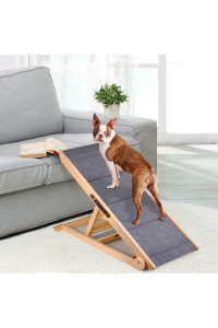Suteck Wooden Adjustable Dog Ramp 200Lbs Load Folding Pet Ramp With Portable Handle For All Small Large Animals 6 Height From 13.8A To 25.6A For Bed Couch Car -Durable Frame High Traction