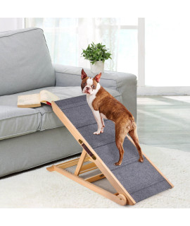 Suteck Wooden Adjustable Dog Ramp 200Lbs Load Folding Pet Ramp With Portable Handle For All Small Large Animals 6 Height From 13.8A To 25.6A For Bed Couch Car -Durable Frame High Traction