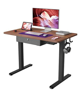Fezibo 40 X 24 Inches Standing Desk With Drawer, Adjustable Height Electric Stand Up Desk, Sit Stand Home Office Desk, Ergonomic Workstation Grey Steel Frameexpresso Tabletop