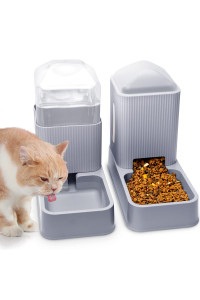 Automatic Cat Feeders Automatic Dog Feeder With Dog Water Bowl Dispenser 2 Pack Cat Feeder And Cat Water Dispenser In Set 1 Gallon For Small Medium Dog Puppy Kitten(Gray)