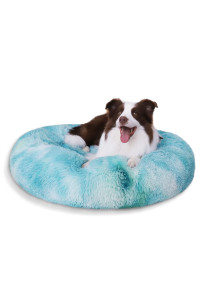 Patas Lague Calming Donut Dog Bed Cat Bed For Small Medium Large Dogs And Cats Anti-Anxiety Plush Soft And Cozy Cat Bed Warming Pet Bed For Winter And Fall (36In, Gradient Aqua)