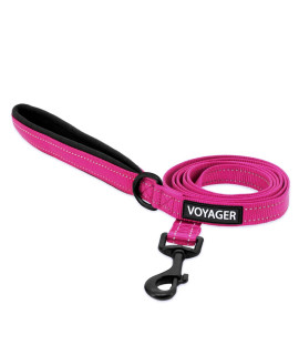 Voyager Reflective Dog Leash with Neoprene Handle, 5ft Long, Supports Small, Medium, and Large Breed Puppies, Cute and Heavy Duty for Walking, Running, and Training - Fuchsia (Leash), S