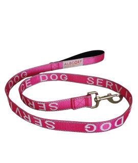 Albcorp Service Dog Leash - Embroidered- With Padded Neoprene Handle And Reflective Threads, 4 Feet, For Harnesses, Vests Or Collars, Pink