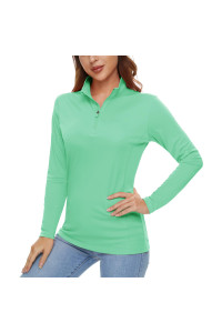 Crysully Womens Long Sleeve Sun Shirts Upf 50+ Tees Performance 14 Zip Up Fishing T-Shirts Mint Green