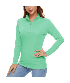Crysully Womens Long Sleeve Sun Shirts Upf 50+ Tees Performance 14 Zip Up Fishing T-Shirts Mint Green