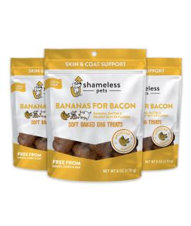 SHAMELESS PETS Soft Dog Treats - Natural, Healthy Dog Treats Made with Upcycled Ingredients & Zero Artificial Flavors, Grain Free Dog Biscuits, Supports Skin & Coat - Bananas for Bacon, Pack of 3