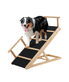 PANTAZO Pet Ramp Folding Portable Wooden Dog & Cat Ramp for Couch Car or Bed, Including Non Slip Mat Safety Side Rails, 40 Inch Long and Height Adjustable from 11 Inch to 24 Inch Up to 110 Lbs