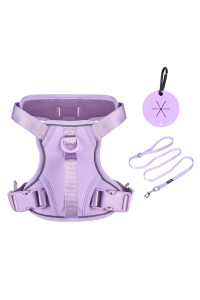 Petmolico Dog Harness For Small Dogs No Pull, Cute Dog Harness With Two Leash Clips And Soft Handle, Reflective Easy Walk Dog Harness With Leash, Light Purple Small