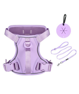 Petmolico Dog Harness For Medium Dogs No Pull, Cute Dog Harness With Two Leash Clips And Soft Handle, Reflective Easy Walk Dog Harness With Leash, Light Purple Medium