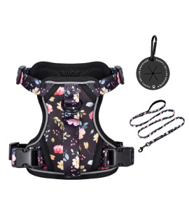 Petmolico Dog Harness For Medium Dogs No Pull, Cute Dog Harness With Two Leash Clips And Soft Handle, Reflective Easy Walk Dog Harness With Leash, Black Peach Medium