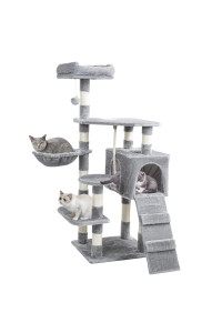Fijinhom Multi Level 51 inch Cat Tree Tower for Indoor Cat Furniture Condo Activity Center Play House with Scratching Sisal Posts,Hammock,Ladder and Feeding Bowl (Ggey)