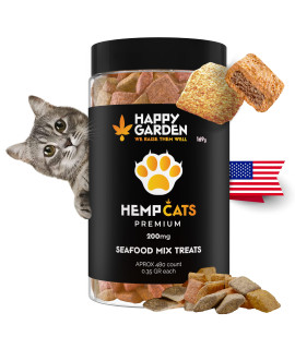 HAPPY GARDEN Cat Calming Treats for Anxiety Relief with Hemp - Calming Treats for Cats with Aggression Grooming and Travel Anxiety - Calming Chews for Cats are Made in USA (Pillows)