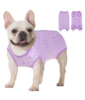 Koeson Recovery Suit For Female Dogs, Dog Recovery Suit After Spay Abdominal Wounds Protector, Bandages Cone E-Collar Alternative Surgical Onesie Anti Licking Purple Stars Xs