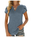 Summer Short Sleeve Top For Women V Neck T-Shirts Tunic Petal Sleeve Business Casual Cute Tops