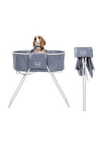 Arf Pets Foldable Dog Bath, Portable Elevated Pet Washing Station for Bathing, & Grooming, Compact, Collapsible, Built-in Safety Harness, Drain & Storage Pocket, for Small to Medium Pets Up to 40Lbs