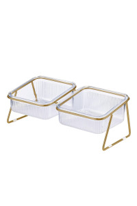 Elevated Cat Bowls, 55 Inches Food & Water Bowls 15A Tilted Raised Food Feeding Dishes With Iron Stand For Cats And Puppy, With 2 Large Bowl And 4 Anti Slip Feet, Dishwasher Safe