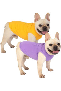 SyChien Dog Blank Shirts,Clothes for Medium Large French Bulldog,Dogs Girl Boy Cotton T Shirt,Lightweight Costume,Yellow & Purple L
