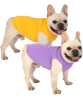 SyChien Dog Blank Shirts,Clothes for Medium Large French Bulldog,Dogs Girl Boy Cotton T Shirt,Lightweight Costume,Yellow & Purple L