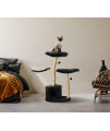 KBSPETS Wood Floral Cat Tree, Cozy Plush, Wooden Cat Tower, Modern Cat House, Cat Furniture, Cat Gift, Luxury Cat Condo, Flower Cat Tree (Noir)