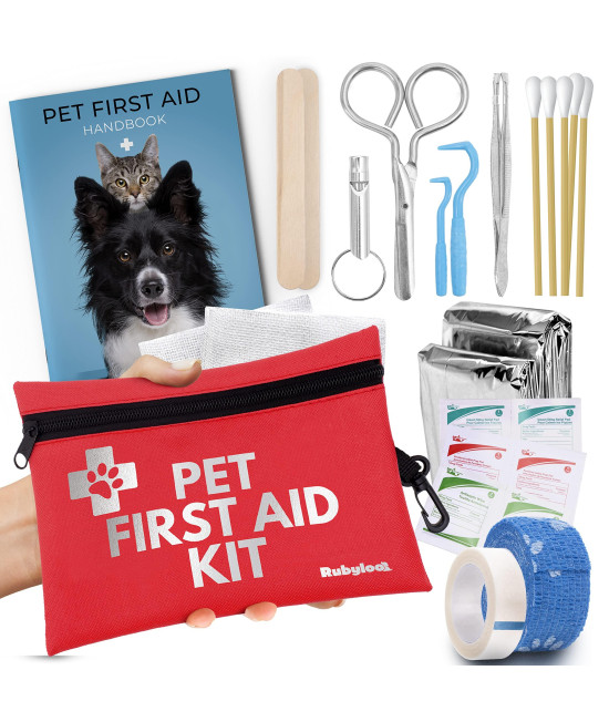 Dog First Aid Kit For Travel Pet First Aid Supplies For Dog Cat Compact Set With Pet First Aid Kit Book, Tick Remover, Emergency Thermal Blanket More For Hiking, Camping, Backpacking, Hunting