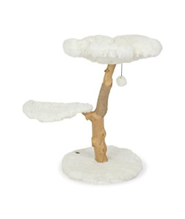 KBSPETS Wood Floral Cat Tree, Teddy, Wooden Cat Tower, Modern Cat House, Cat Furniture, Cat Gift, Luxury Cat Condo, Flower Cat Tree (Blanc)