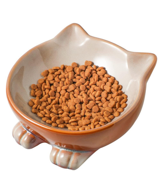 Nihow Ceramic Basic Cat Bowls: 625 Inch Cat Bowl For Food Water - Food Grade Cat Dish For Large-Sized Catmedium-Sized Dog - Microwave Dishwasher Safe -Elegant Brown (85 Oz 1 Pc)