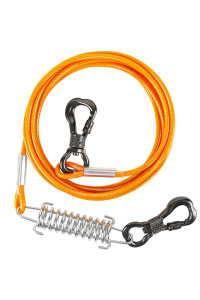 Xiaz 20Ft Tie Out Cable For Dog With Durable Swivel Hooks And Shock Absorbing Spring For Outdoor, Yard And Camping, Dog Run Cable Tether Line For Small To Medium Dogs Up To 120Lb, Orange