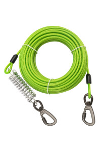 Tie Out Cable With Spring For Dogs,150Ft Long Dog Leash ,Dog Runner For Yard Heavy Duty, Dog Chains For Outside, Sturdy Long Line Lead For Dogs Training Outdoor In Camping Or Yard (Green,50Ft)