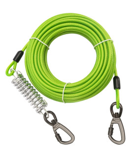 Tie Out Cable With Spring For Dogs,150Ft Long Dog Leash ,Dog Runner For Yard Heavy Duty, Dog Chains For Outside, Sturdy Long Line Lead For Dogs Training Outdoor In Camping Or Yard (Green,50Ft)