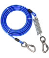 Tie Out Cable With Spring For Dogs,102030 50Ft Long Dog Leash ,Dog Runner For Yard Heavy Duty, Dog Chains For Outside, Sturdy Long Line Lead For Dogs Training Outdoor In Camping Or Yard (Blue,30Ft)