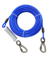 Tie Out Cable With Spring For Dogs,102030 50Ft Long Dog Leash ,Dog Runner For Yard Heavy Duty, Dog Chains For Outside, Sturdy Long Line Lead For Dogs Training Outdoor In Camping Or Yard (Blue,50Ft)