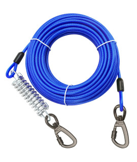 Tie Out Cable With Spring For Dogs,102030 50Ft Long Dog Leash ,Dog Runner For Yard Heavy Duty, Dog Chains For Outside, Sturdy Long Line Lead For Dogs Training Outdoor In Camping Or Yard (Blue,50Ft)