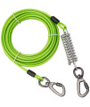 Tie Out Cable With Spring For Dogs,102030 50Ft Long Dog Leash ,Dog Runner For Yard Heavy Duty, Dog Chains For Outside, Sturdy Long Line Lead For Dogs Training Outdoor In Camping (Green,30Ft)