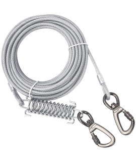 Tie Out Cable With Spring For Dogs, Long Dog Leash ,Dog Runner For Yard Heavy Duty, Dog Chains For Outside, Sturdy Long Line Lead For Dogs Training Outdoor In Camping Or Yard (Silver,10Ft)