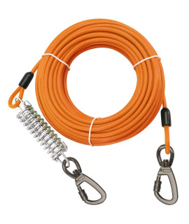 Tie Out Cable With Spring For Dogs,50Ft Long Dog Leash ,Dog Runner For Yard Heavy Duty, Dog Chains For Outside, Sturdy Long Line Lead For Dogs Training Outdoor In Camping Or Yard(Orange,50Ft)