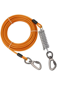 Tie Out Cable With Spring For Dogs,102030 50Ft Long Dog Leash ,Dog Runner For Yard Heavy Duty, Dog Chains For Outside, Sturdy Long Line Lead For Dogs Training Outdoor(Orange,30Ft)