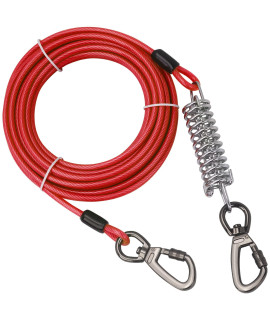 Tie Out Cable With Spring For Dogs,102030 50Ft Long Dog Leash ,Dog Runner For Yard Heavy Duty, Dog Chains For Outside, Sturdy Long Line Lead For Dogs Training Outdoor In Camping Or Yard (Red,10Ft)