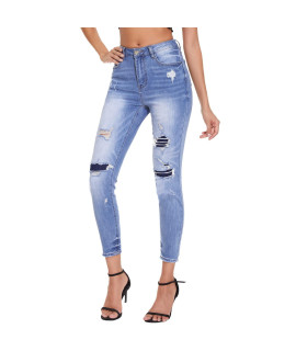 Vipones Denim Jeans For Women Casual Ripped High Waisted Slim Fit Jeans With Holes (150,10)