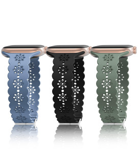 Lace Silicone Bands Compatible With Apple Watch Band 38Mm 40Mm 41Mm 42Mm 44Mm 45Mm 49Mm For Women Men, 3 Pack Soft Floral Hollow-Out Sport Strap For Apple Watch Ultra Iwatch Series 876543Se