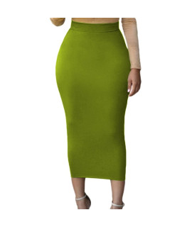 Lrady Womens Elastic Waist Slim Bodycon Long Maxi Pencil Skirts Light Green L