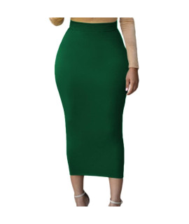 Lrady Womens Solid Basic Below Knee Stretchy Pencil Skirt Dark Green Small