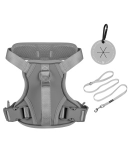 Petmolico Dog Harness For Medium Dogs No Pull, Cute Dog Harness With Two Leash Clips And Soft Handle, Reflective Easy Walk Dog Harness With Leash, Gray Medium