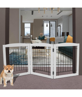Sfjc Freestanding Foldable Pet Gate For Dogs,Woodenadog Gate For The House, 3 Panel Tall Dog Fence,Stairs,White (3 Panels 60Aaw X 24Aah)
