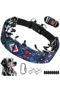 No Pull Dog Collar, Anti Pull Collars For Small Medium Large Dogs, Dog Training Collar With Printed Nylon Cover, Walking Collar With Carabiner And Adjustable Stainless Steel Links